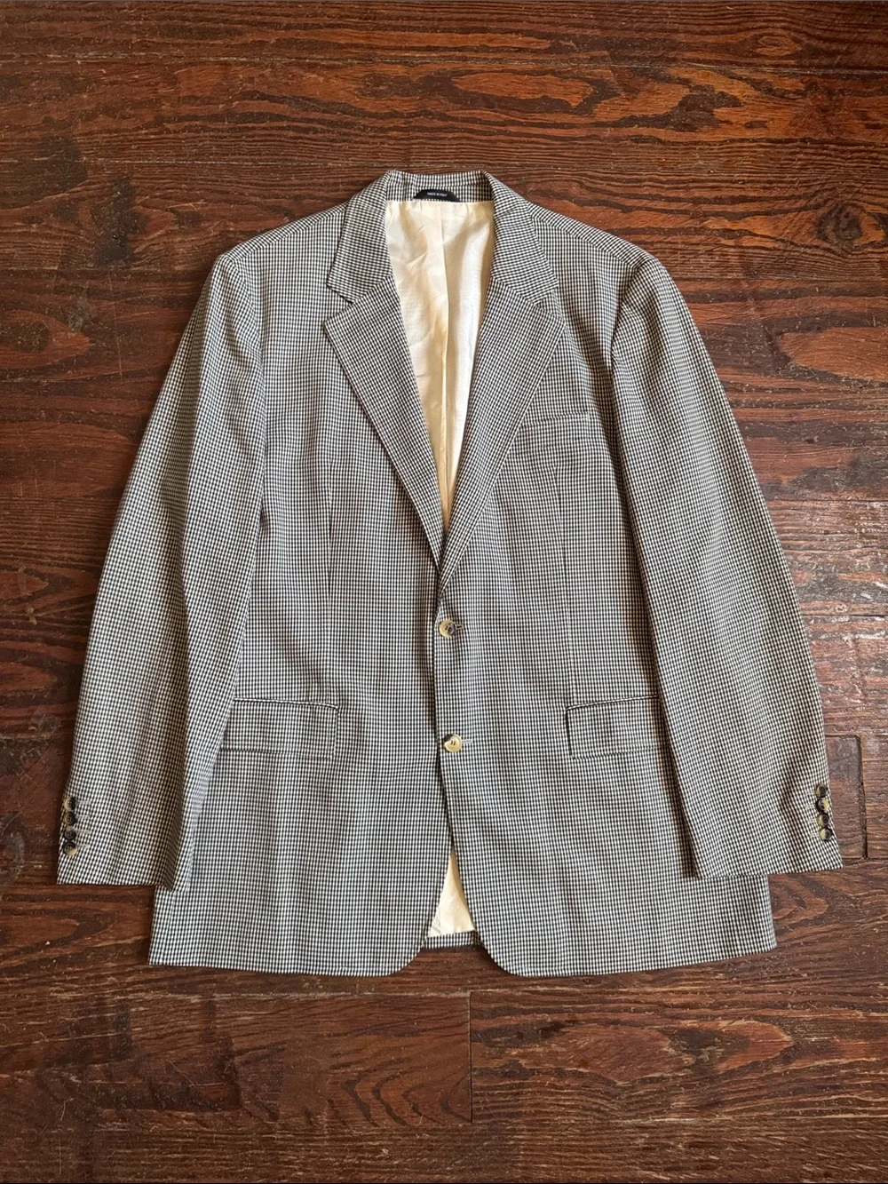 BOSS Hugo Boss Bodega Lightweight Black/White Check Lightweight Wool Blazer 46R